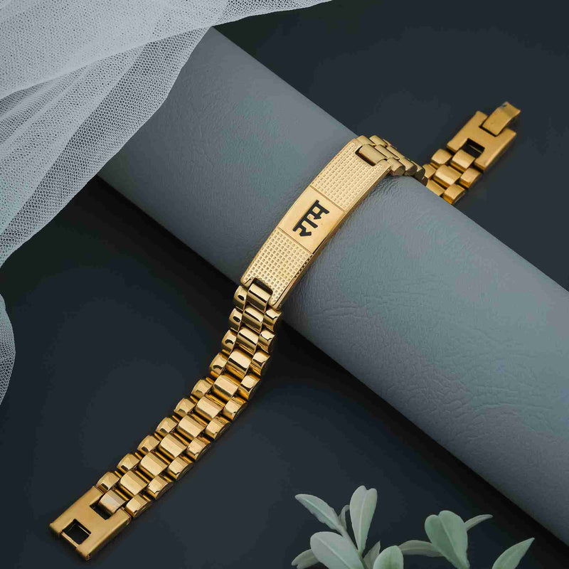 Gold Plated Ram Bracelet Close Up Spiritual Jewellery India