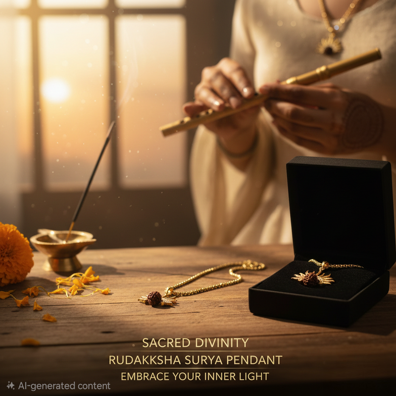 Rudraksha Surya Pendant Gold Plated Men Spiritual UniqueJewels