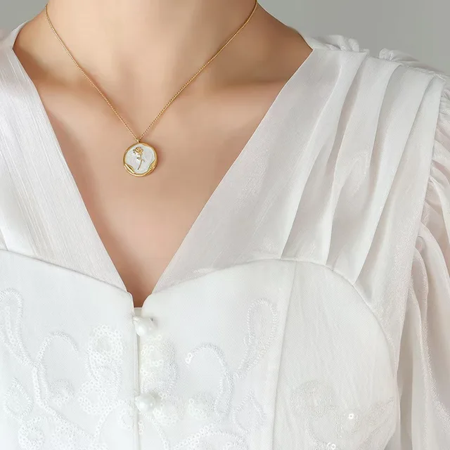 Rose Pendant Necklace 316L Stainless Steel Gold Plated India