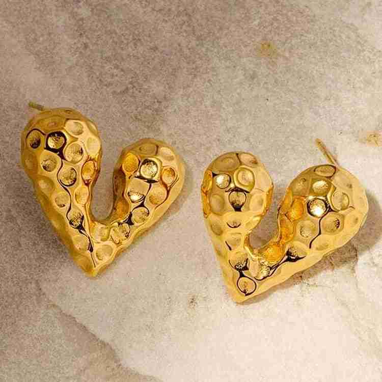 Gold Plated Heart Earrings Women Girls Daily Wear India