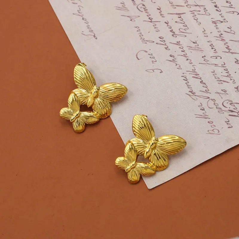 18K Gold Plated Butterfly Earrings Close Up - Delicate Design