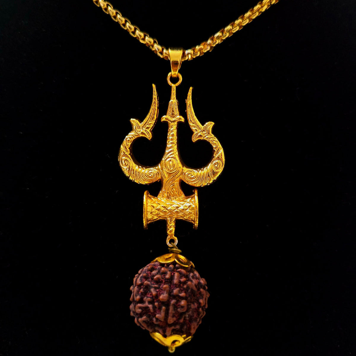 22K Gold Trishul Damru Chain Men Spiritual Anti-Tarnish