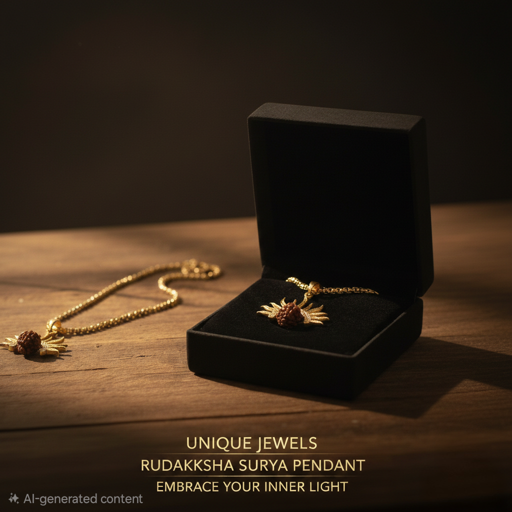 Surya Rudraksha Pendant Close Up 22K Gold Plated Men