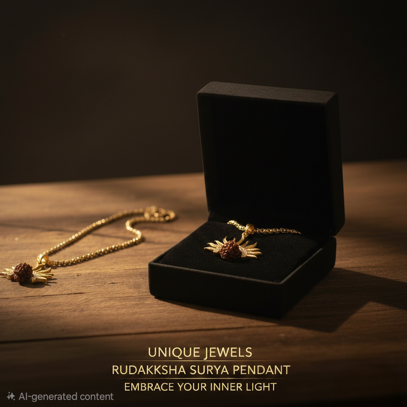 Surya Rudraksha Pendant Close Up 22K Gold Plated Men