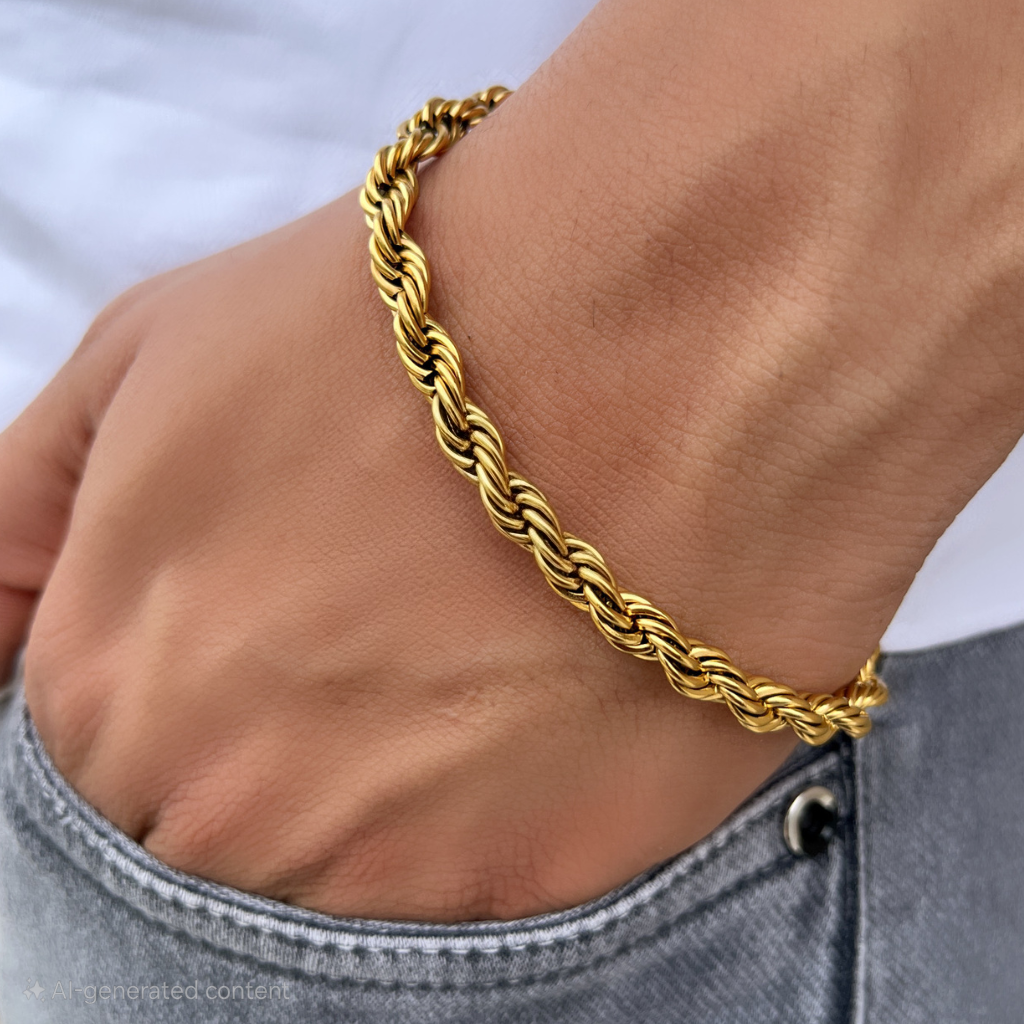 Rope Bracelet Gold PVD Close Up Men Jewellery India