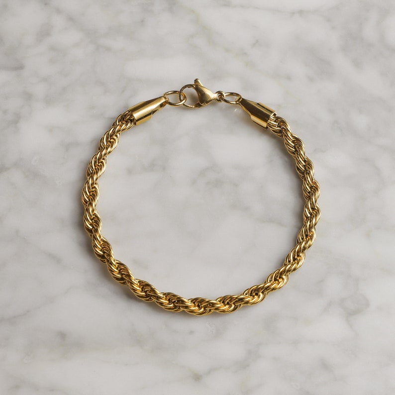 Rope Chain Bracelet 22K Gold PVD Water-Resistant Daily Wear Men