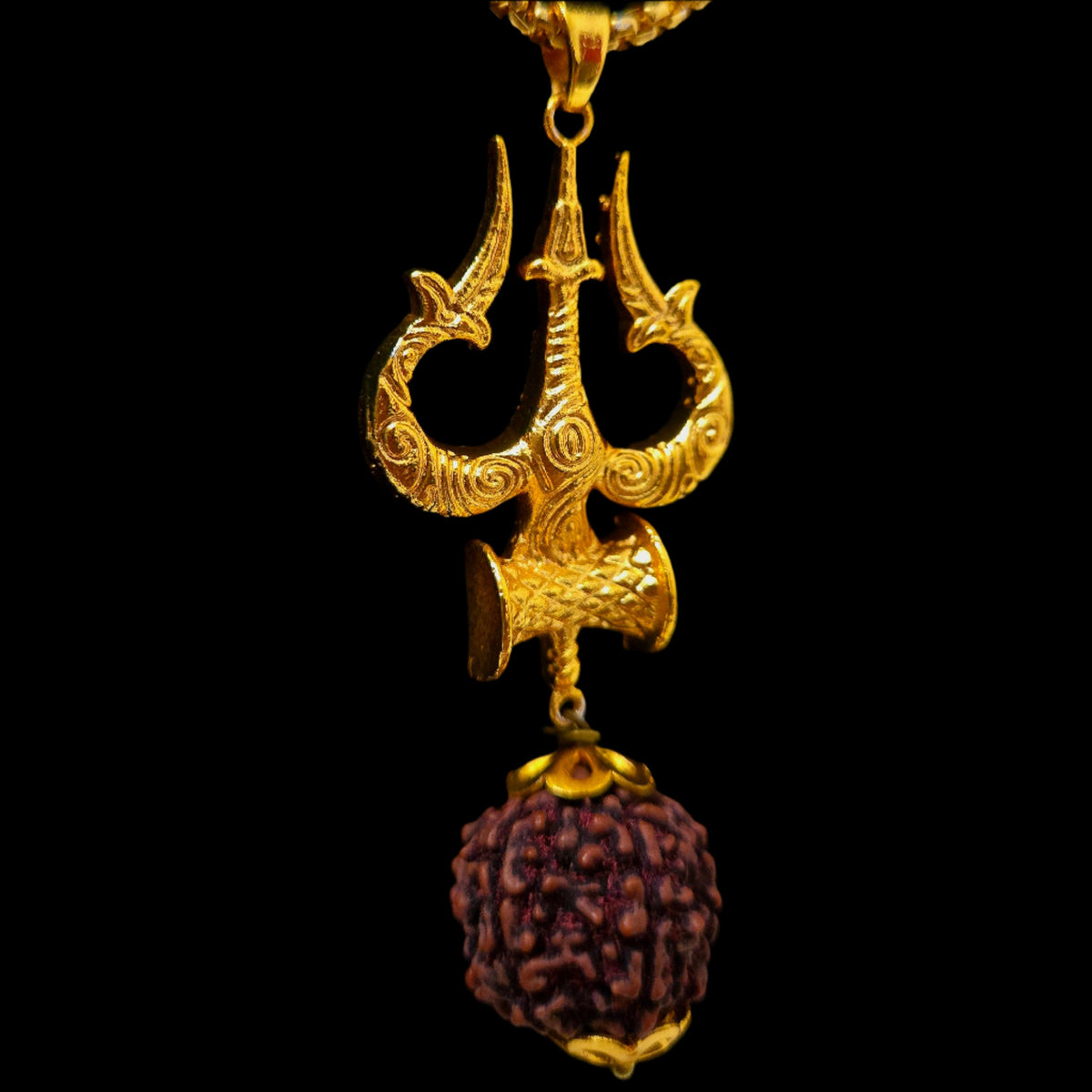 Rudraksha Damru Pendant 22K Gold Plated Men UniqueJewels.in