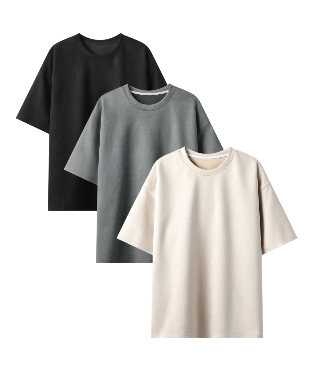 240 GSM Heavyweight Oversized Solid Pack of 3 T-Shirts Steel Grey, Off White & Black.