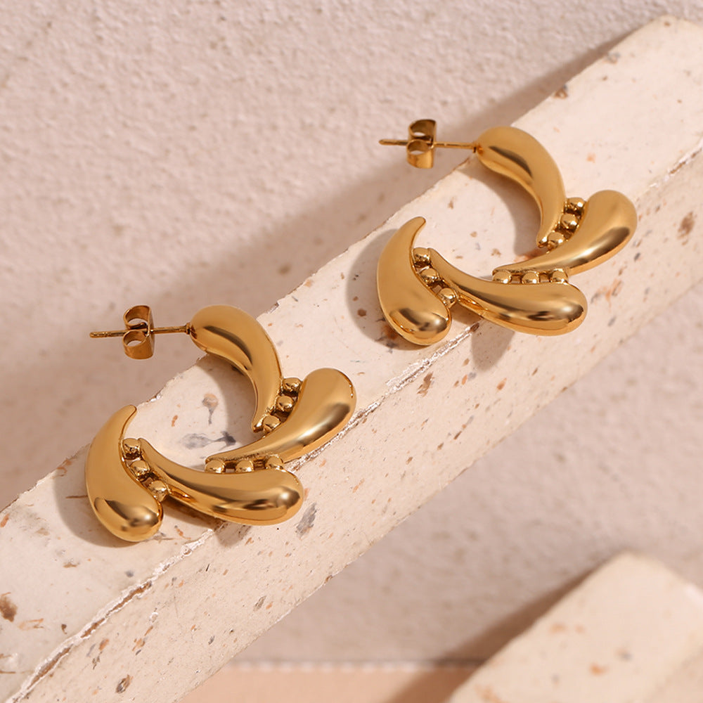 Triple Drop Stud Earrings 18K Gold Plated Stainless Steel