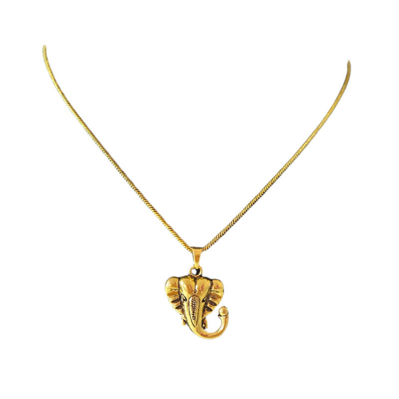 Ganesha Pendant Necklace Gold Plated Men Spiritual UniqueJewels