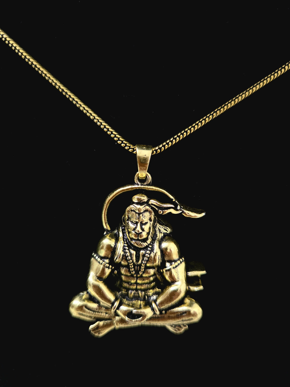 Hanuman Pendant Chain Close Up Gold Plated Men India
