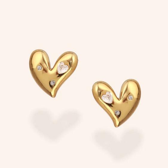 18K Gold Diamond Heart Earrings Women Hypoallergenic India
