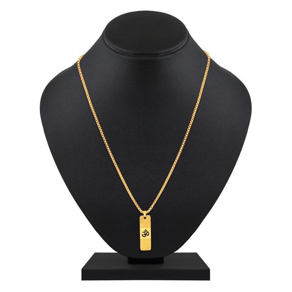 22K Gold Plated OM Pendant with Chain Men Spiritual India