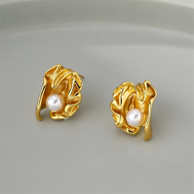 Lustrous Pearl Drop Earrings Stainless Steel 18K Gold Plated