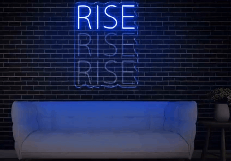 “RISE” Motion  Neon Wall Sign – Motivational LED Glow Art | Neon Signs India — Image 1
