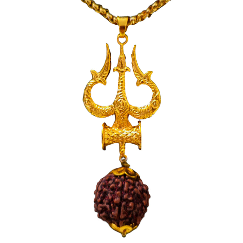Shiva Trishul Pendant Gold Chain Men Spiritual Jewellery