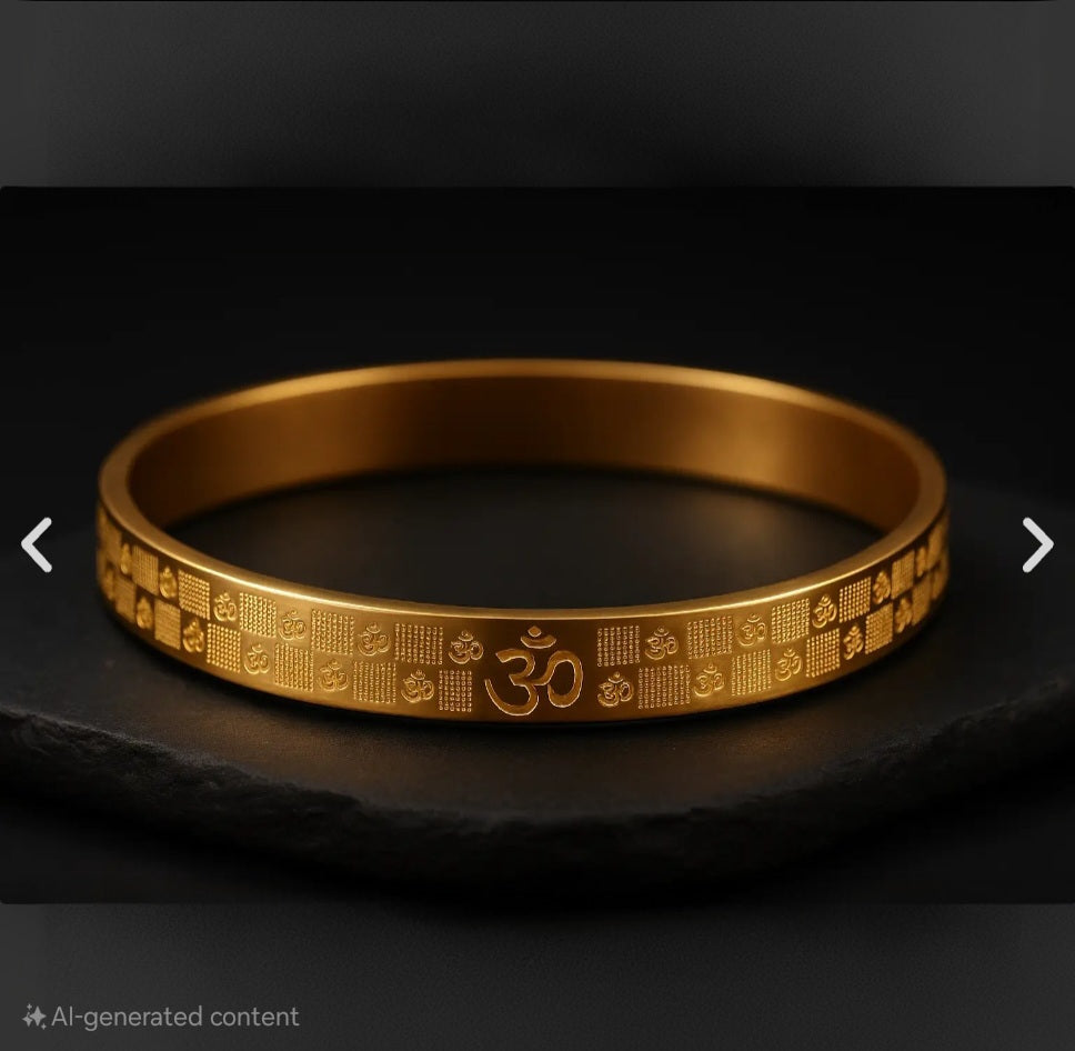 Men's OM Kada Bracelet 22K Gold Plated Spiritual India