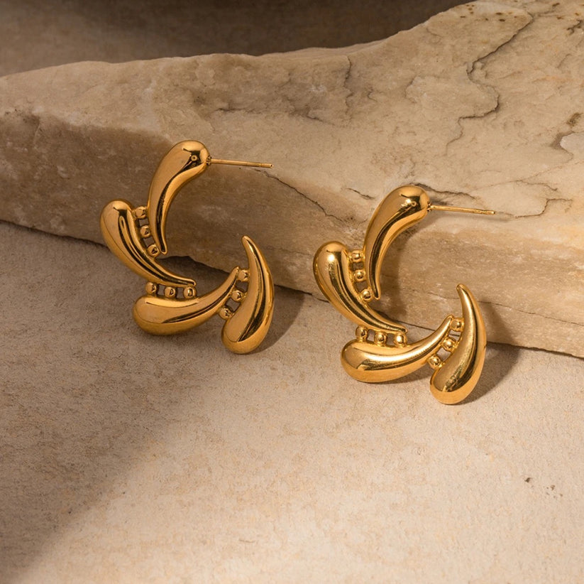 Anti Tarnish 18K Gold Plated Triple Water Droplets Stud Earring Women