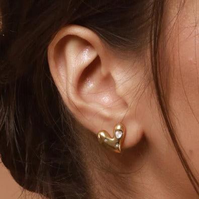 Gold Plated Heart Stud Earrings Close Up UniqueJewels.in