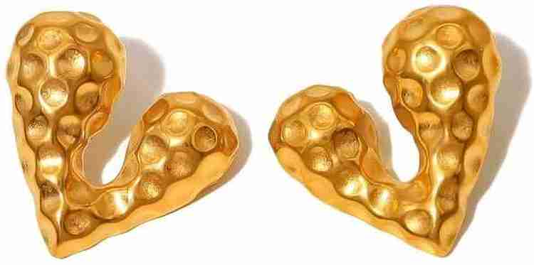 Hammered Heart Earrings Worn Women 18K Gold Plated UniqueJewels