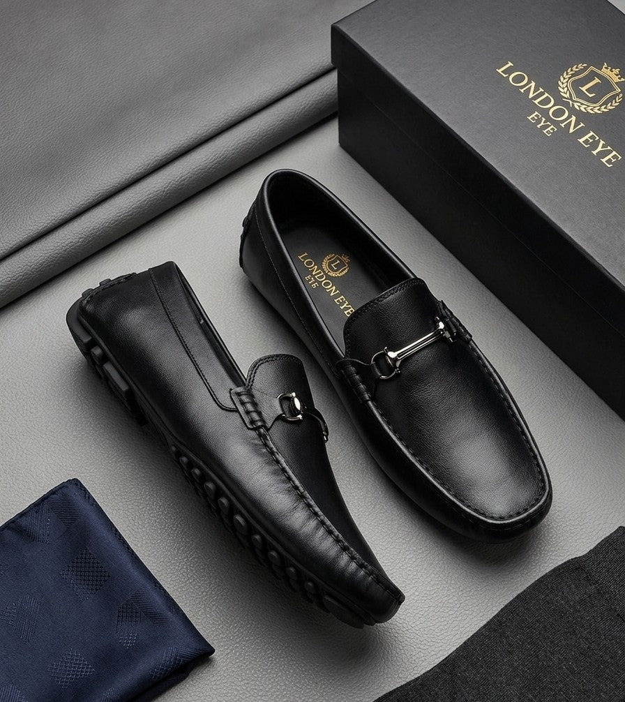 London Eye- Leather Loafers- Black-1