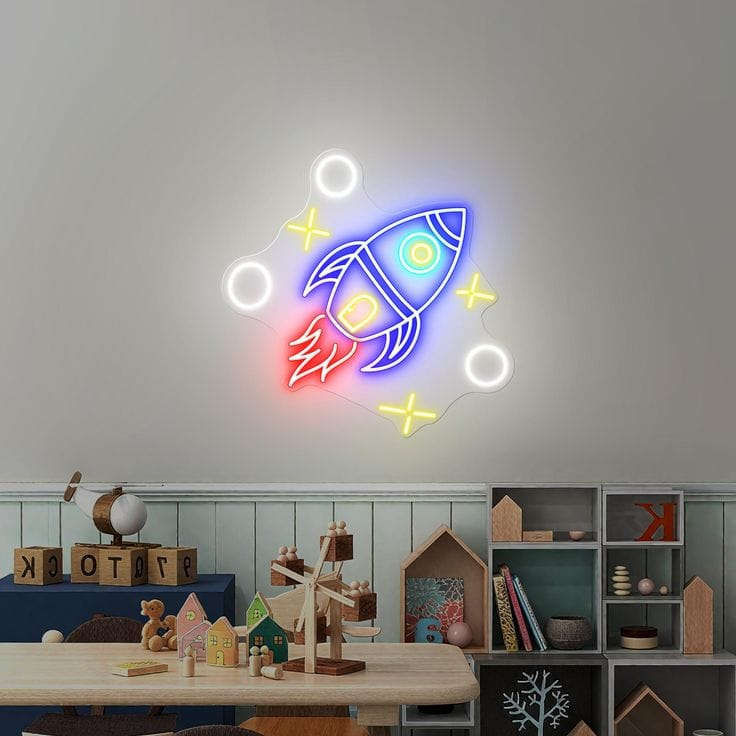 Rocket Ship LED Neon Sign – Space-Themed Neon Wall Light Neonsignsindia