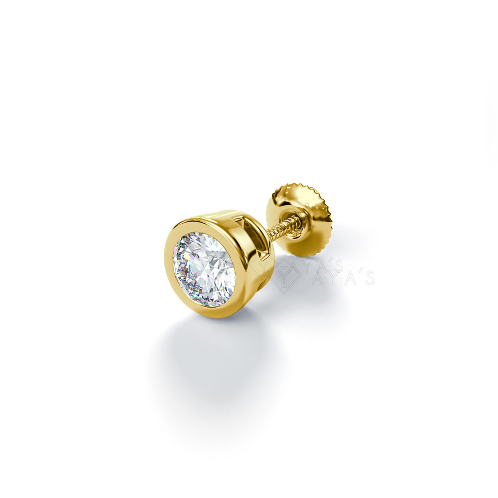 Round Solitaire CZ Stud Earring (Single Stud) | 925 Sterling Silver, AAA Grade Cubic Zirconia, Rhodium Plating & Glossy Finish