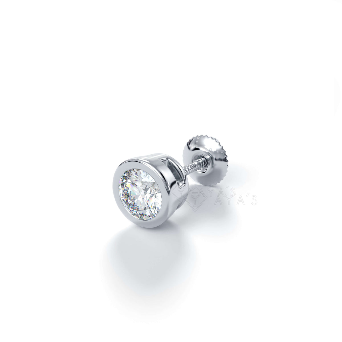 Round Solitaire CZ Stud Earring (Single Stud) | 925 Sterling Silver, AAA Grade Cubic Zirconia, Rhodium Plating & Glossy Finish