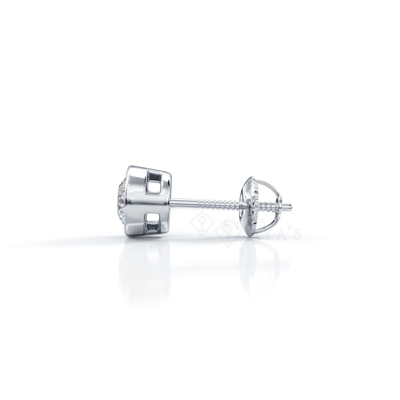 Round Solitaire CZ Stud Earring (Single Stud) | 925 Sterling Silver, AAA Grade Cubic Zirconia, Rhodium Plating & Glossy Finish