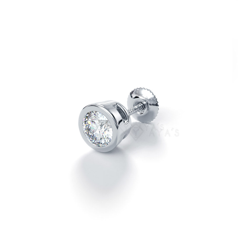 Round Solitaire CZ Stud Earring (Single Stud) | 925 Sterling Silver, AAA Grade Cubic Zirconia, Rhodium Plating & Glossy Finish
