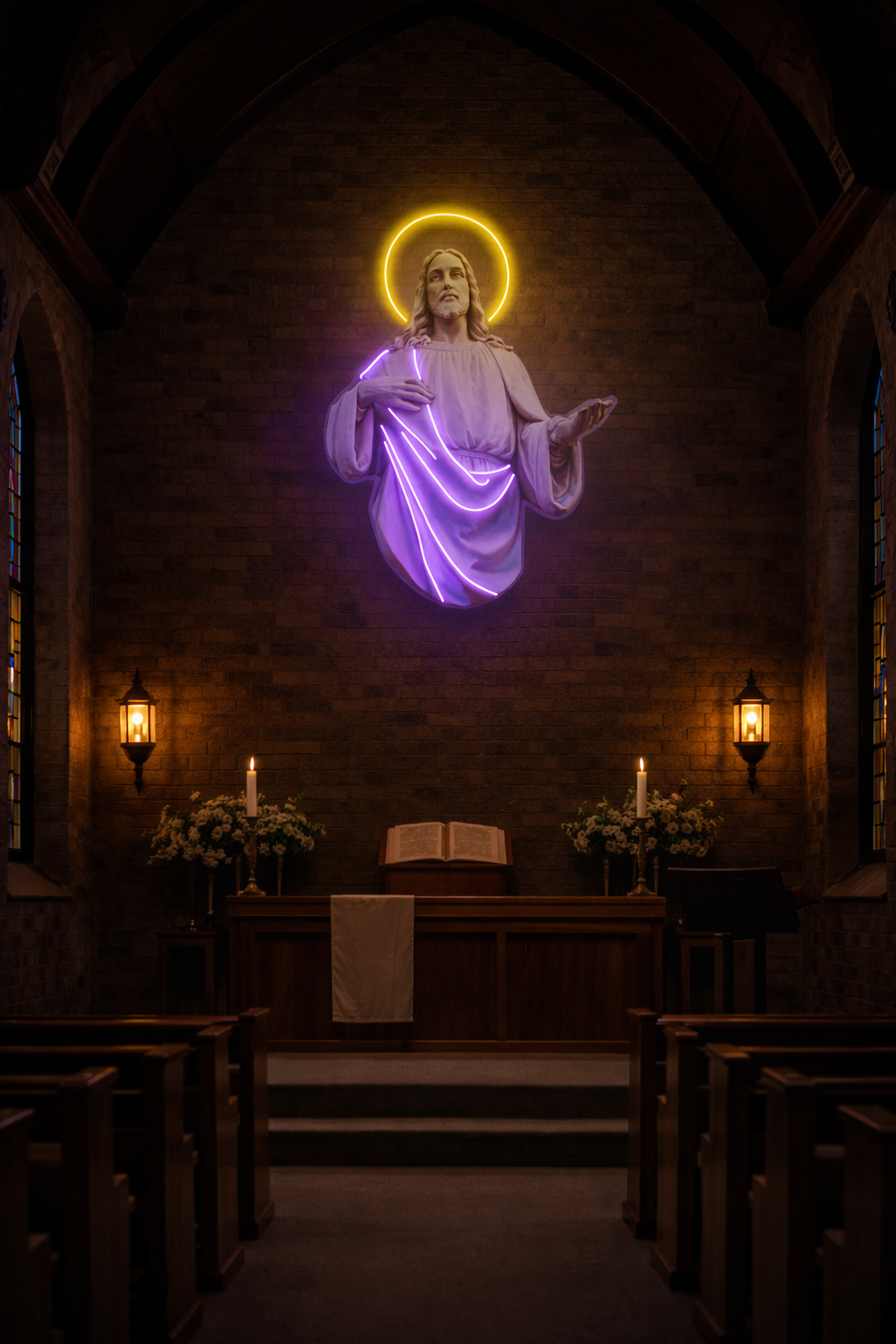 Sacred Heart Jesus Neon Wall Art – Halo & Robe LED Neon Sign for Bedroom, Prayer Room & Christian Home Décor Neonsignsindia