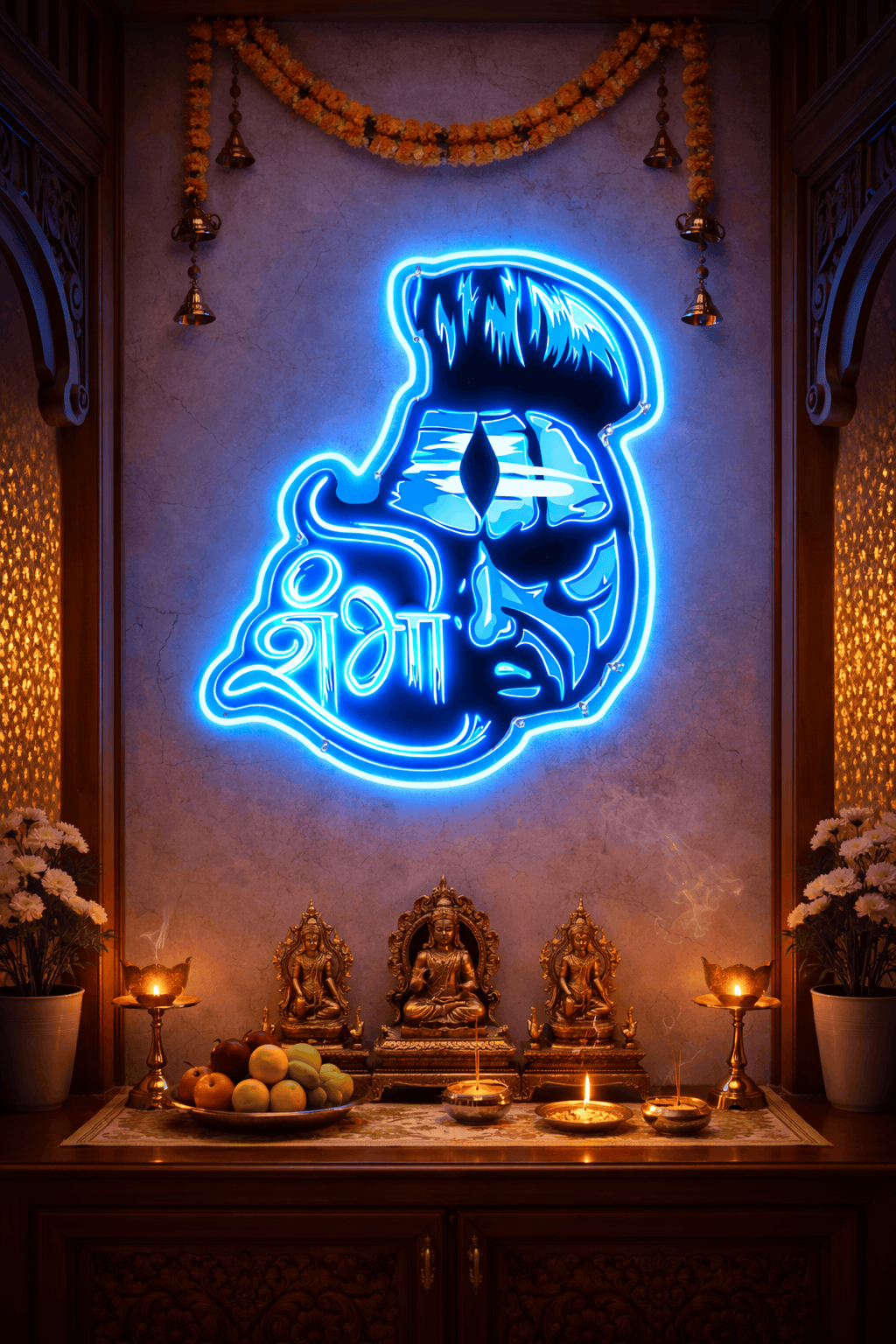 Shambo Neon Sign – Lord Shiva LED Neon Wall Art with Contour Acrylic Backing | Neon Signs India