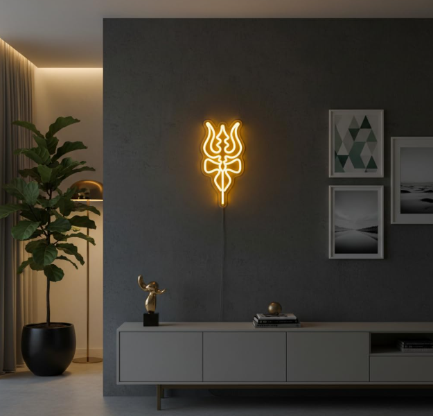 Shivji trisul neon sign for mandir decor Neonsignsindia