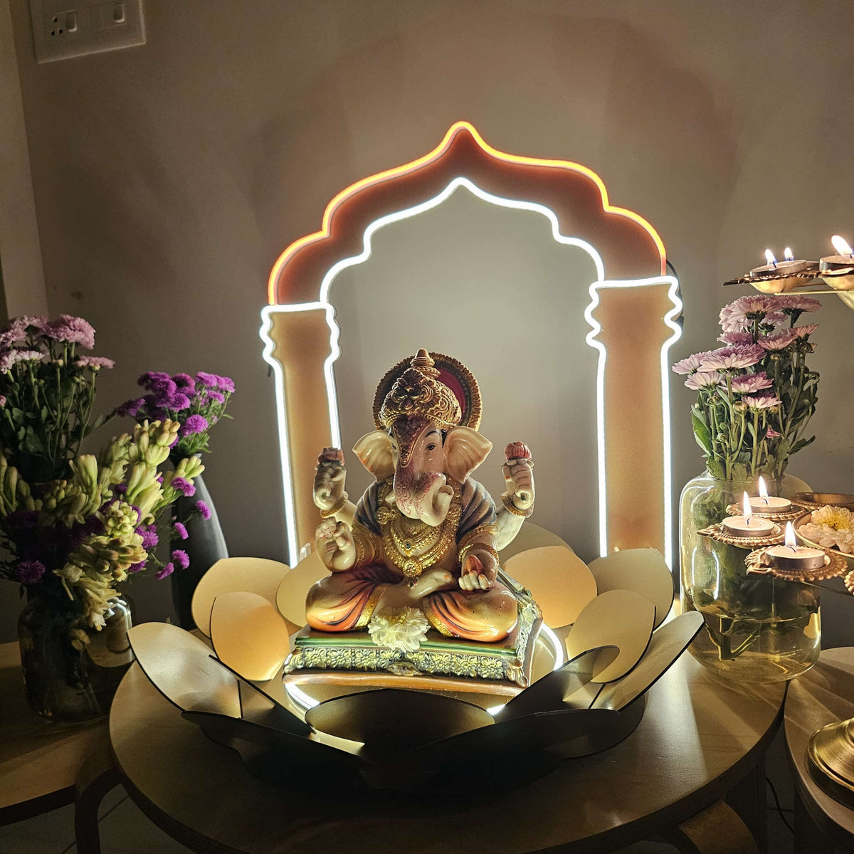 Shubhaarambh Glow frame Ganeshji Backdrop (NEON+MDF) * Need It Today PUNE ONLY * Neonsignsindia
