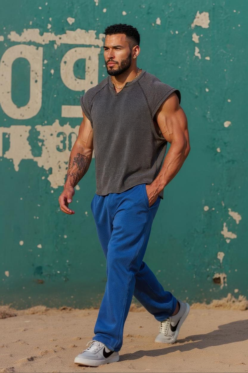 Dark Grey - T107 - Gym Vintage Cut Offs