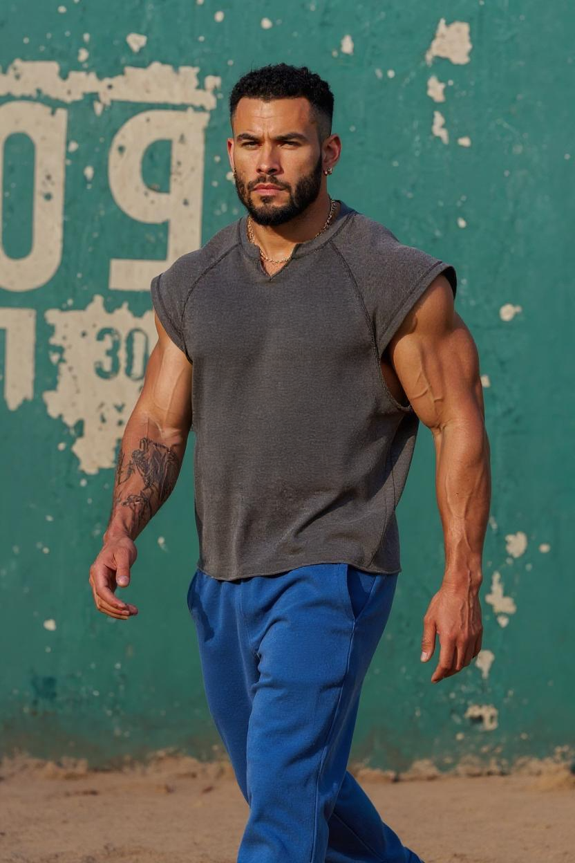 Dark Grey - T107 - Gym Vintage Cut Offs