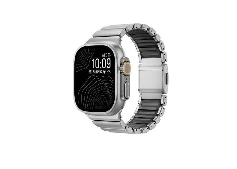 Silver & Black Titanium Fusion Apple Watch Strap with magnetic clasp compatible with Apple Watch Ultra 3, Ultra 2, Ultra, Series 11, Series 10, Series 9, Series 8, Series 7, Series 6, Series 5, Series 4, Series 3, Series 2, Series 1 and Apple Watch SE
