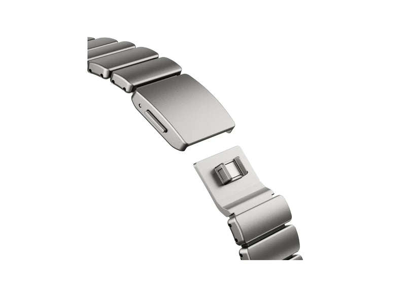 Full-length rear view of the Silver & Black Titanium Fusion Apple Watch Strap showing the breathable black silicone backing for everyday wear