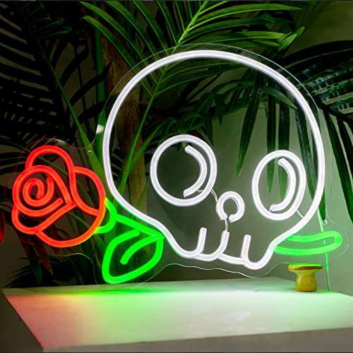 Skull Neon Signs Skeleton Flower Neon Light LED Neon Light Sign Ghost Wall Night Lights Cool Neon Sign Decor for Room Bedroom Bar Christmas Halloween Birthday Party | Neon Signs India — Image 3
