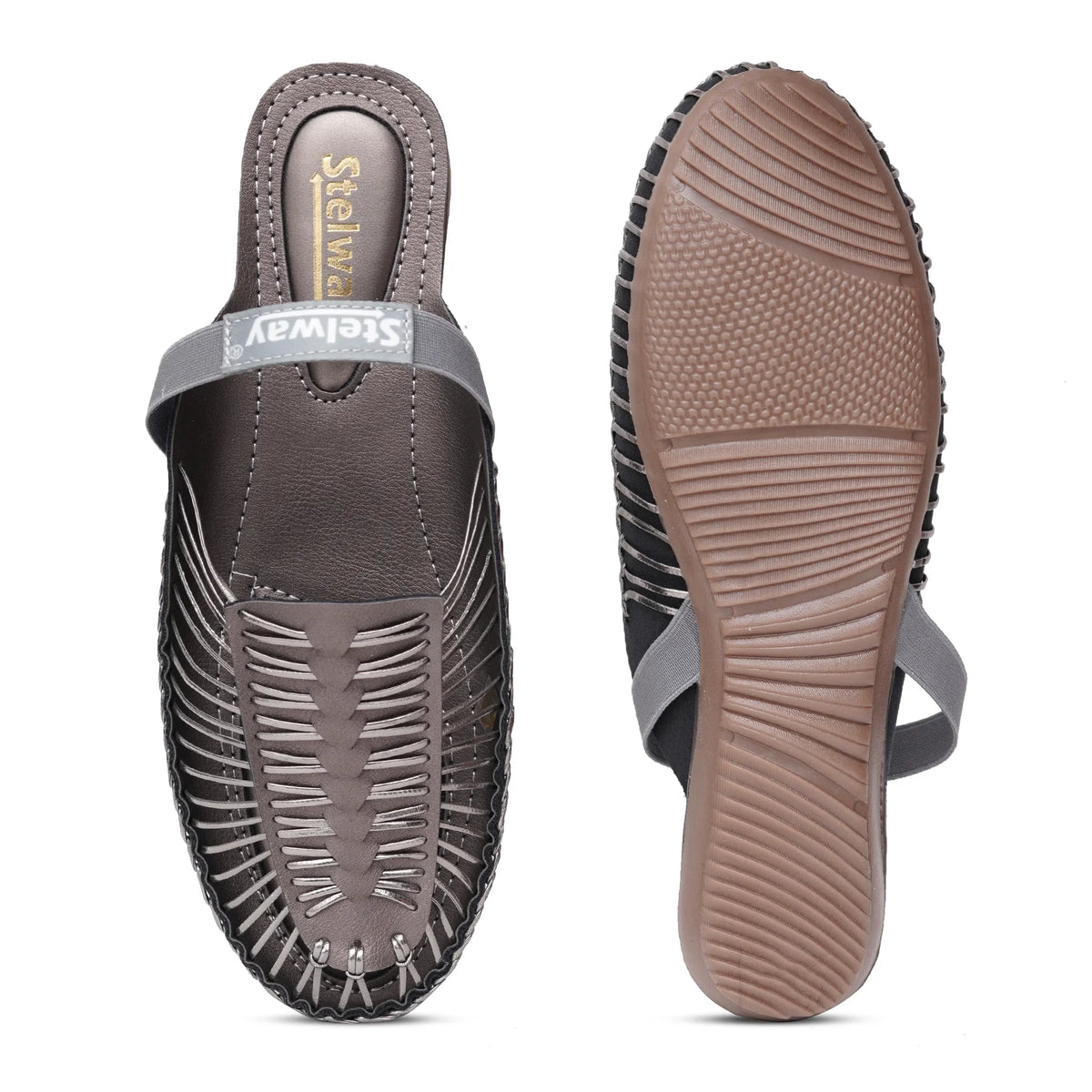 Metallic Gray Handcrafted Clogs-8
