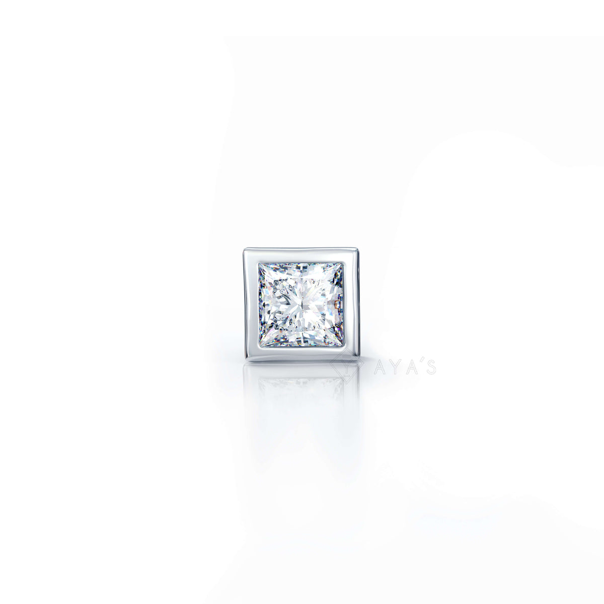 Square Solitaire CZ Stud Earring (Single Stud) | 925 Sterling Silver, AAA Grade Cubic Zirconia, Rhodium Plating & Glossy Finish