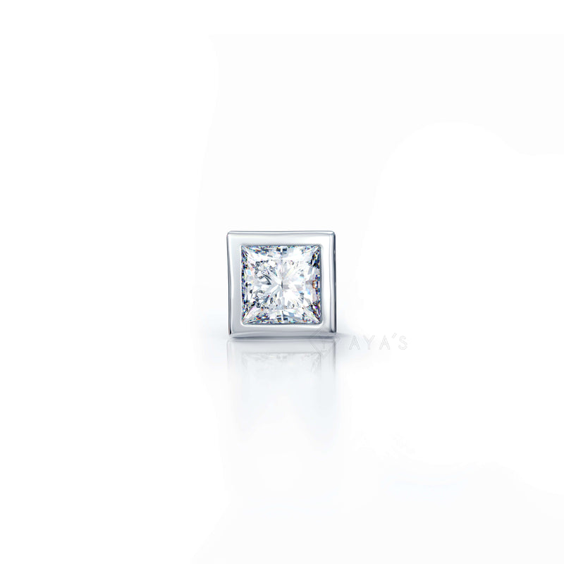 Square Solitaire CZ Stud Earring (Single Stud) | 925 Sterling Silver, AAA Grade Cubic Zirconia, Rhodium Plating & Glossy Finish