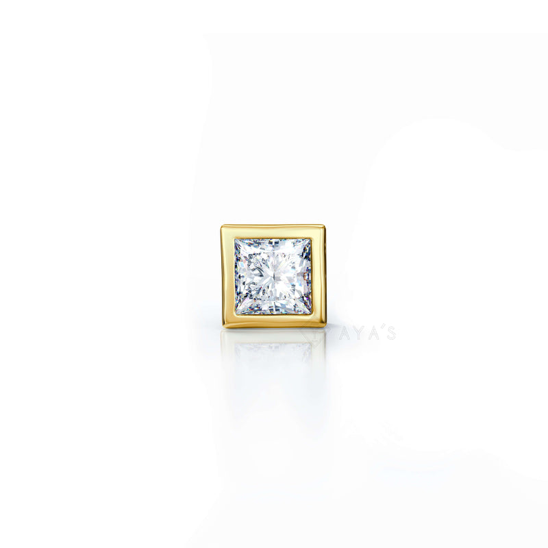 Square Solitaire CZ Stud Earring (Single Stud) | 925 Sterling Silver, AAA Grade Cubic Zirconia, Rhodium Plating & Glossy Finish