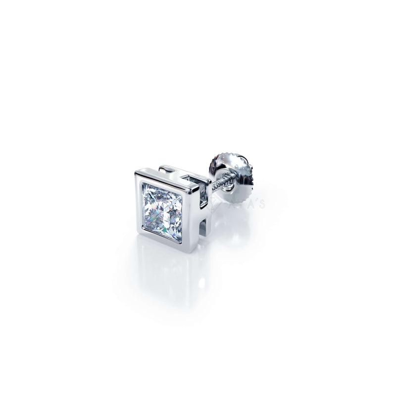 Square Solitaire CZ Stud Earring (Single Stud) | 925 Sterling Silver, AAA Grade Cubic Zirconia, Rhodium Plating & Glossy Finish