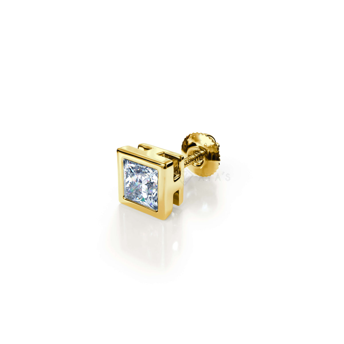 Square Solitaire CZ Stud Earring (Single Stud) | 925 Sterling Silver, AAA Grade Cubic Zirconia, Rhodium Plating & Glossy Finish
