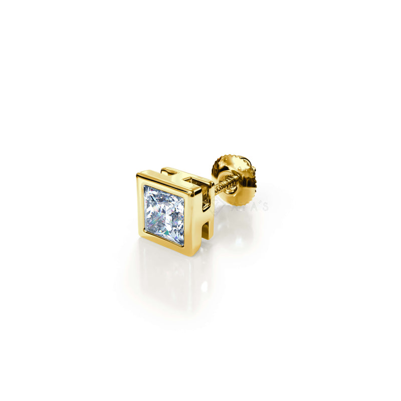 Square Solitaire CZ Stud Earring (Single Stud) | 925 Sterling Silver, AAA Grade Cubic Zirconia, Rhodium Plating & Glossy Finish