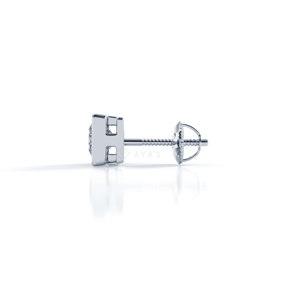Square Solitaire CZ Stud Earring (Single Stud) | 925 Sterling Silver, AAA Grade Cubic Zirconia, Rhodium Plating & Glossy Finish