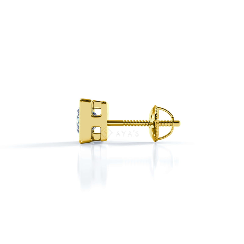 Square Solitaire CZ Stud Earring (Single Stud) | 925 Sterling Silver, AAA Grade Cubic Zirconia, Rhodium Plating & Glossy Finish