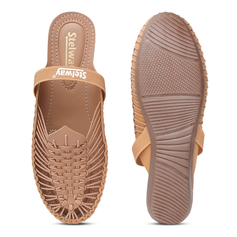 Beige Handcrafted Flat Sandal Clogs-10