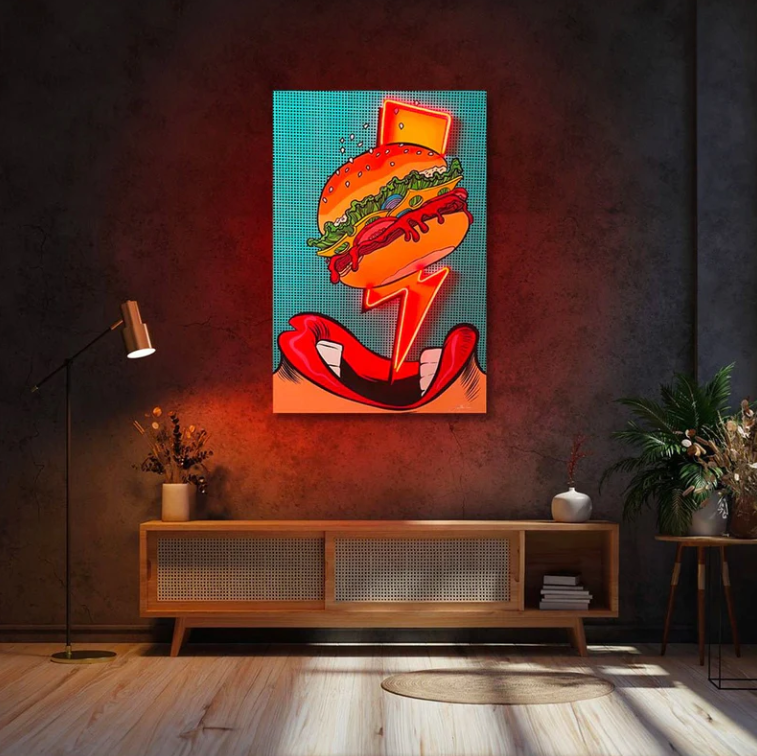 The Flash Burger Pop Art LED Wall Art | Modern Fast Food Icon with Neon-Effect Glow Neonsignsindia